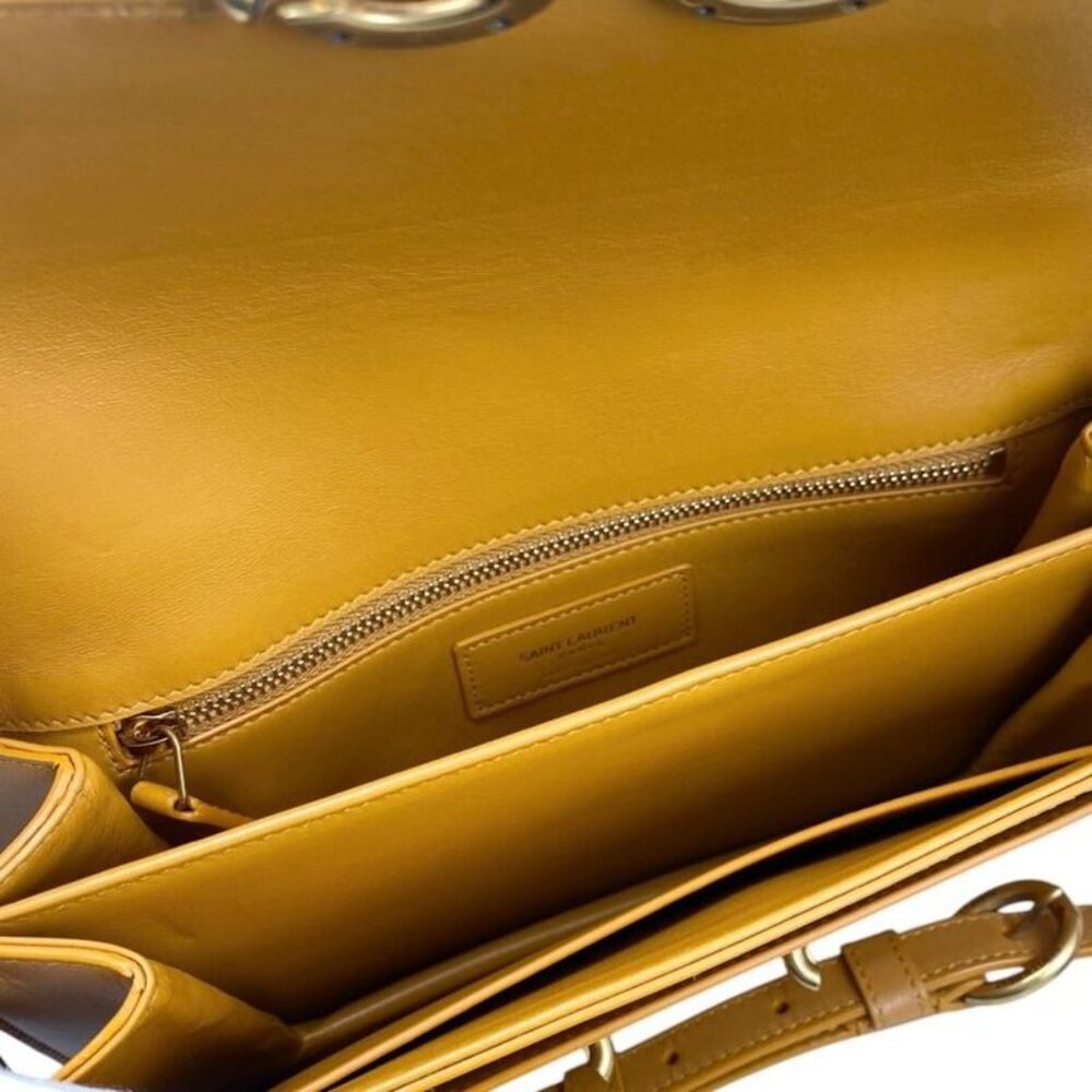 Saint Laurent Shoulder Bag Mayon Satchel Leather Orange Gold Hardware - Picture 9 of 14